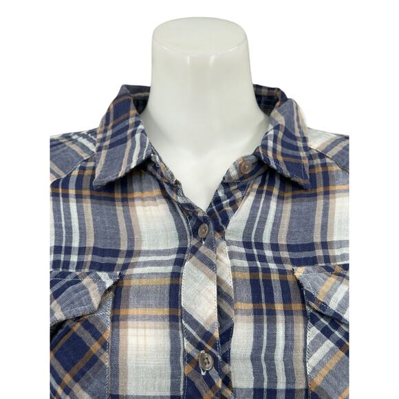 Rails Top Womens Small Blue Plaid Long Sleeves 100% Cotton Sheer Autumn Campfire - Picture 2 of 9